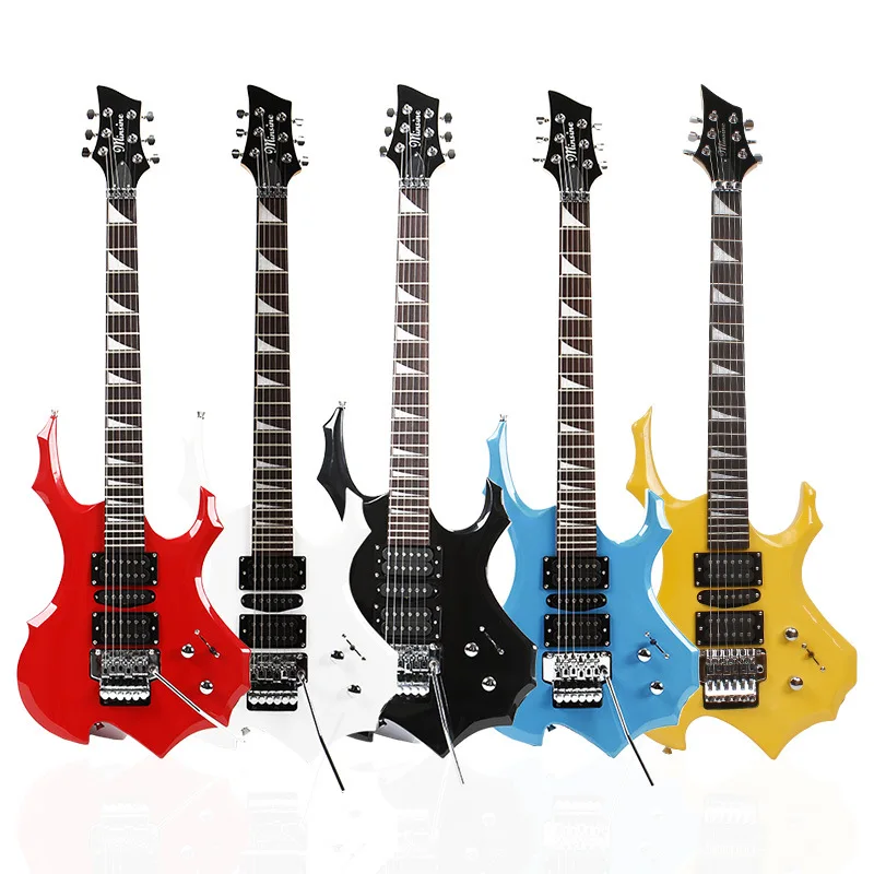 2022 New Arrival Basswood 7 Strings Blue Body Guitar with Flame Maple Veneer Colorful Pearl Binding Custom Guitar Bass