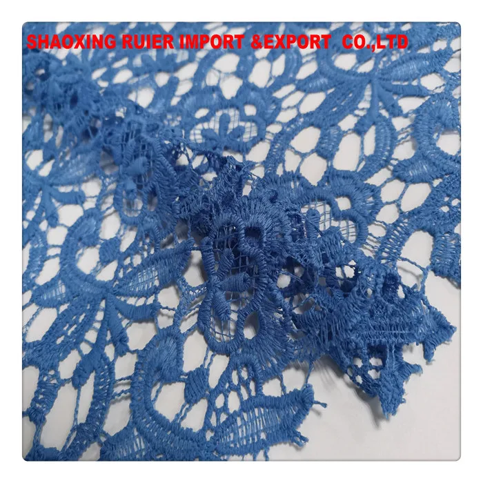 royal blue guipure poly fringe knitting fabric embroidery fabrics for clothing material