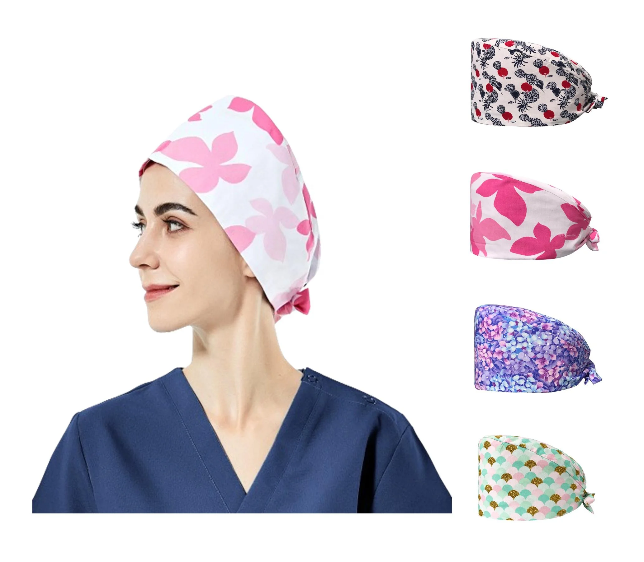 One Size For All MOQ Nurse Scrub Cap Hair Covers For Men And Women Cotton Working Hat Ponytail Cap With Buttons Nurse Hat