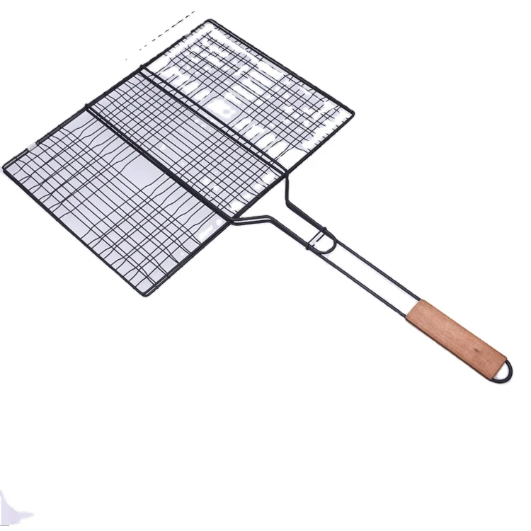 
Amazon hot sale High quality Barbecue Grill iron Barbecue Grill mesh with wood Handle 