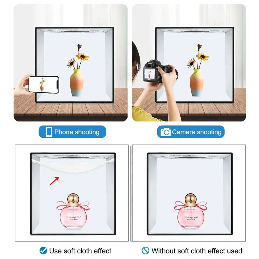 40cm Photo Studio Box Portable Ring LED Photography Studio Lightbox Shooting Tent Box Kit with Backdrop Softbox
