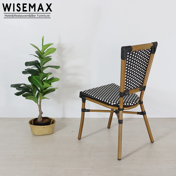 WISEMAX FURNITURE cheap french cafe set bistro chair aluminum frame black PE rattan for balcony