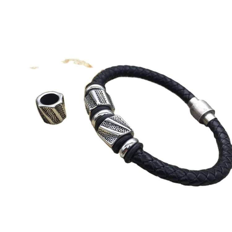 Popular Old style fashion Jewelry Large Hole Beads with 7.5mm hole , stainless steel Metal Slide Beads for Necklace and Bracelet