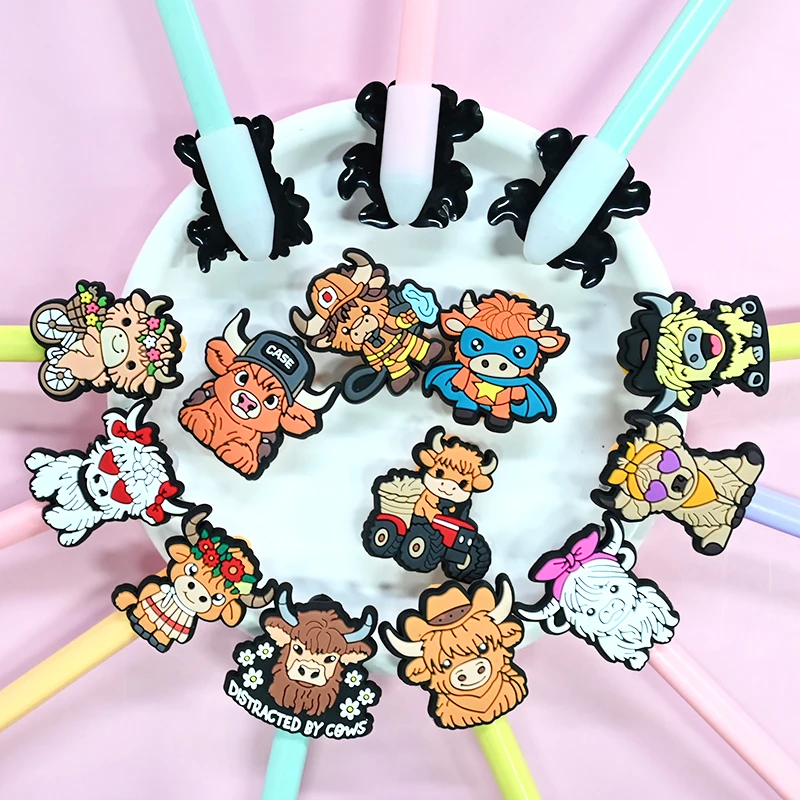 2024 High Quality Pvc Silicone Cow Pen Topper Promotional Pencil Topper Wholesale Cartoon Rubber Pencil Toppers Decoration