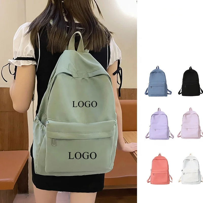 Custom LOGO Candy Color School Backpack For Women Leisure Travel Shoulder Bag Zipper Large Capacity Student School Bag