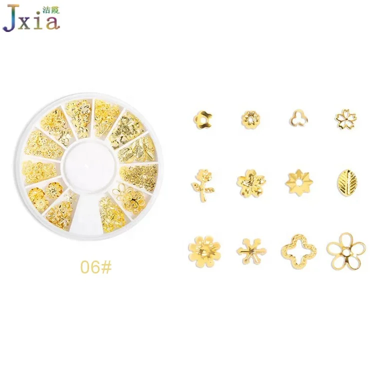 2021 Wholesale 16 Types Moon Heart Mixed Nail Art Designs 3D Metal Alloy Flowers Decoration