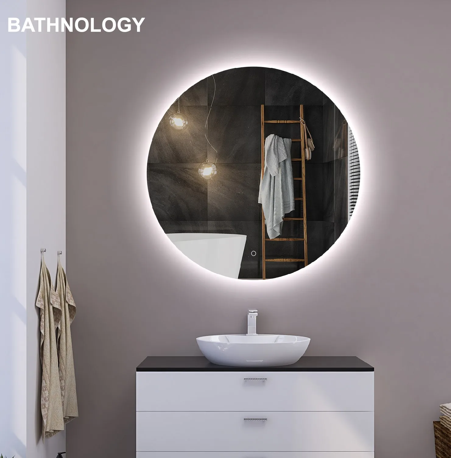 Top sales Customize Hang backlit Smart CE Bathroom Mirror  Led Light Round Bathroom Mirrors