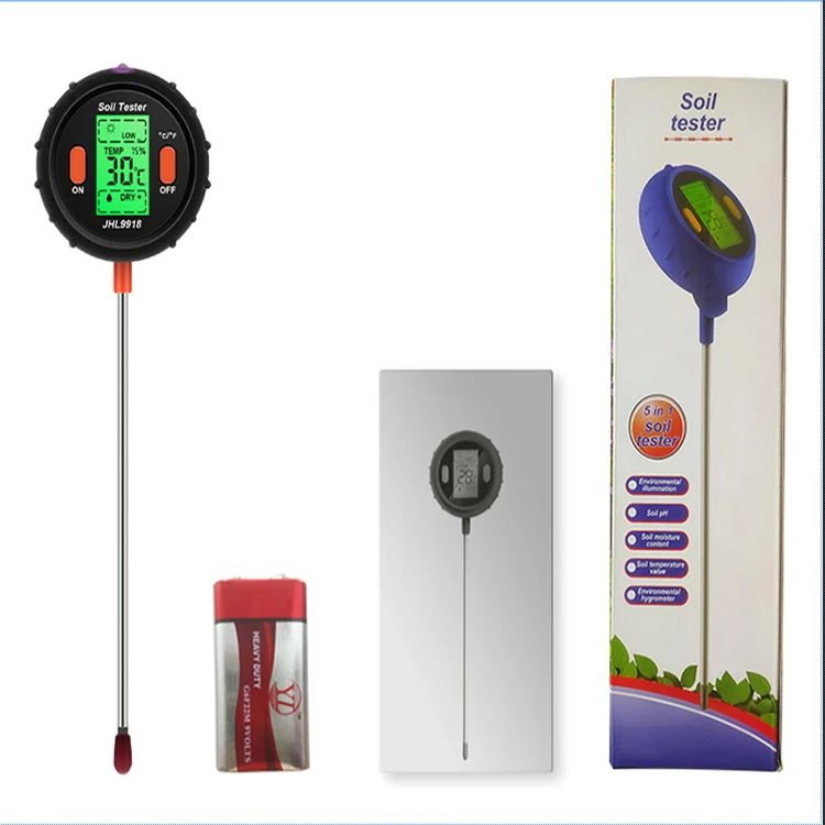 5 In 1 Digital Soil Ph Meter Moisture Monitor Temperature Sunlight Tester Sensor For Gardening Plants Farming With Lcd Display