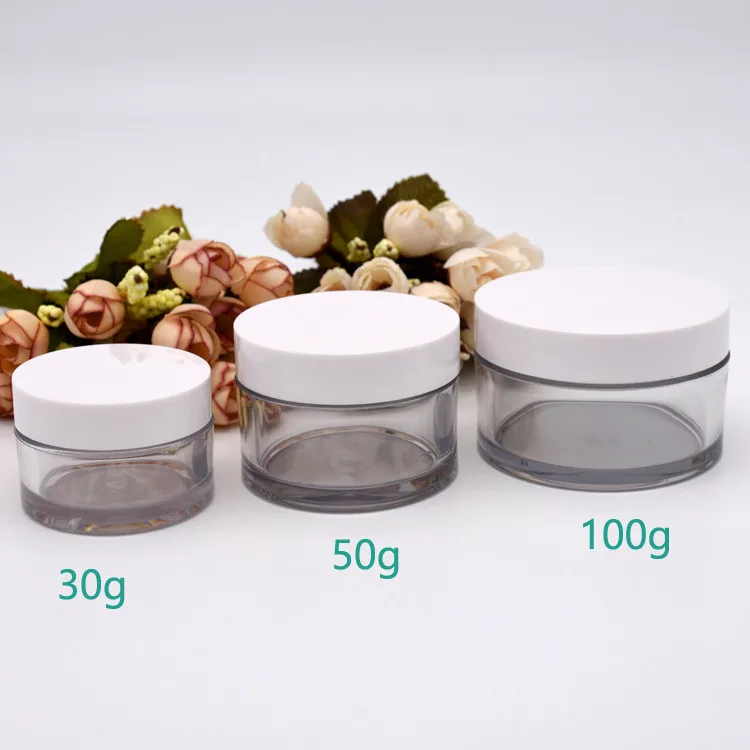 30g 50g 100g PET cosmetics empty thickened cream clear jar with white cap