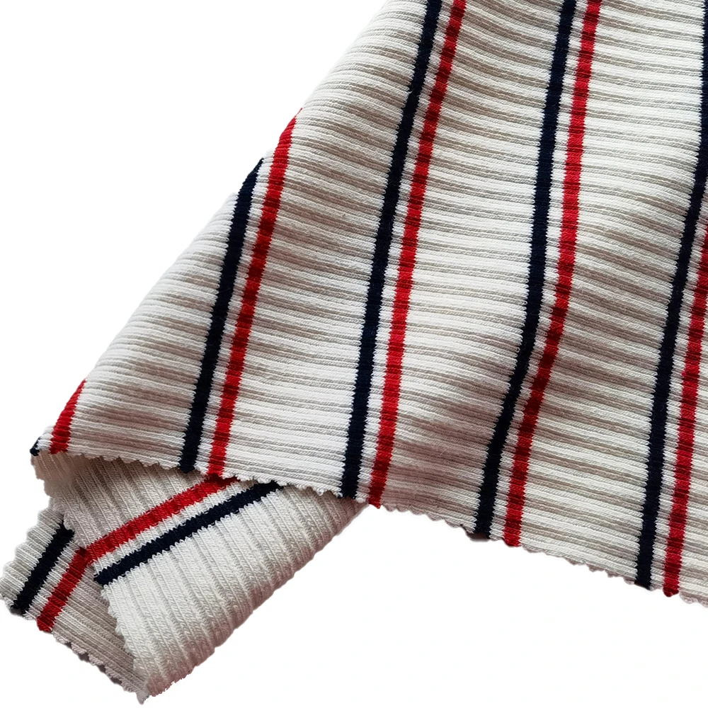 2023 new design factory price spandex striped ribbed knit fabric for garment sewing