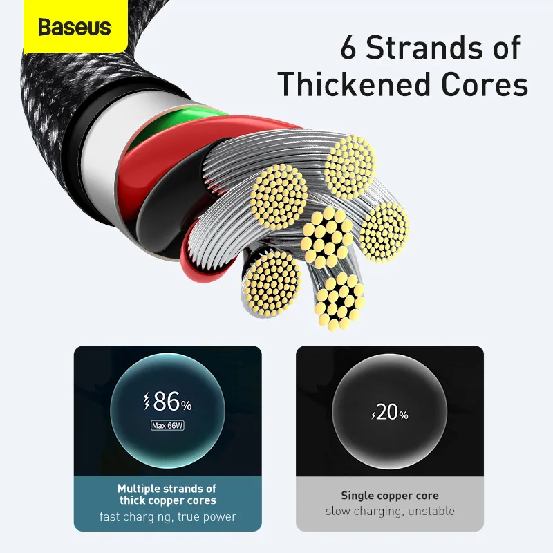  Вольфрамовый золотистый кабель Baseus для быстрой зарядки USB Type-C 66 Вт 1 м черный передачи