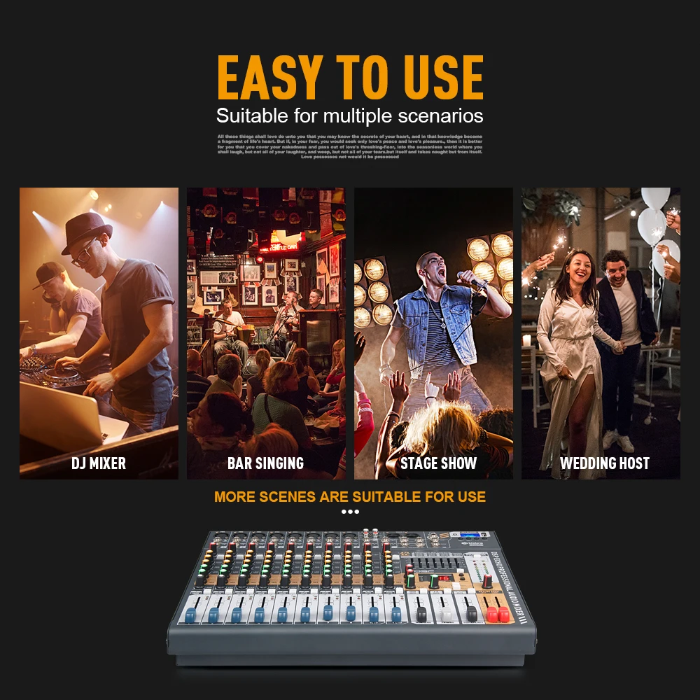 Pro Sound Powered Mixer 12Channel Karaoke professional Multifunction audio mixer DJ console with DSP EFX