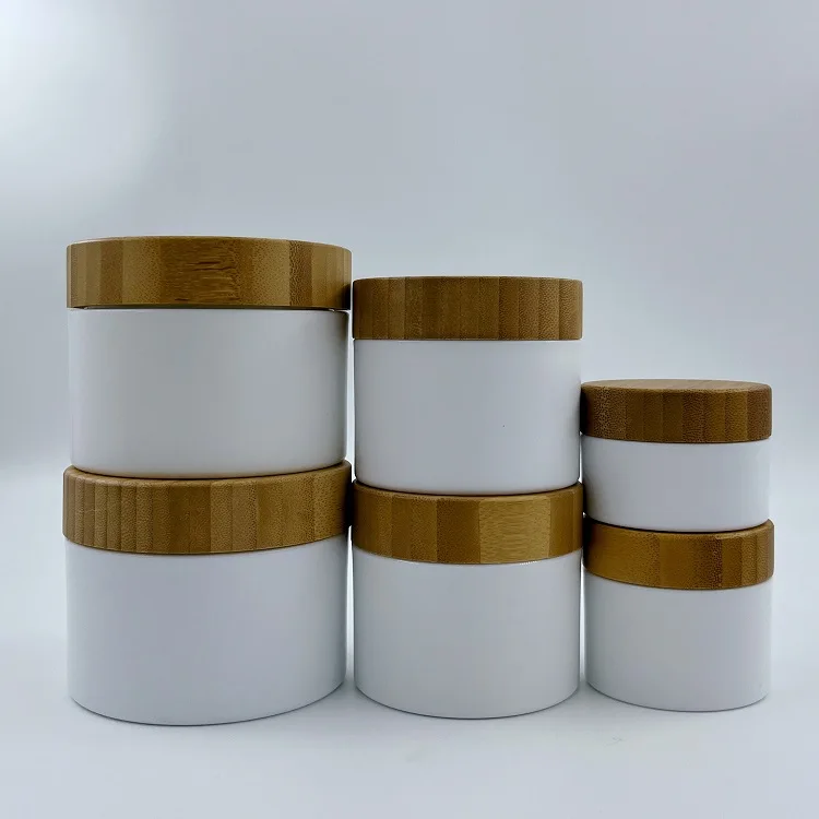 Luxury 200g white Plastic PET jar with bamboo lids containers body lotion tank cream jar empty packaging