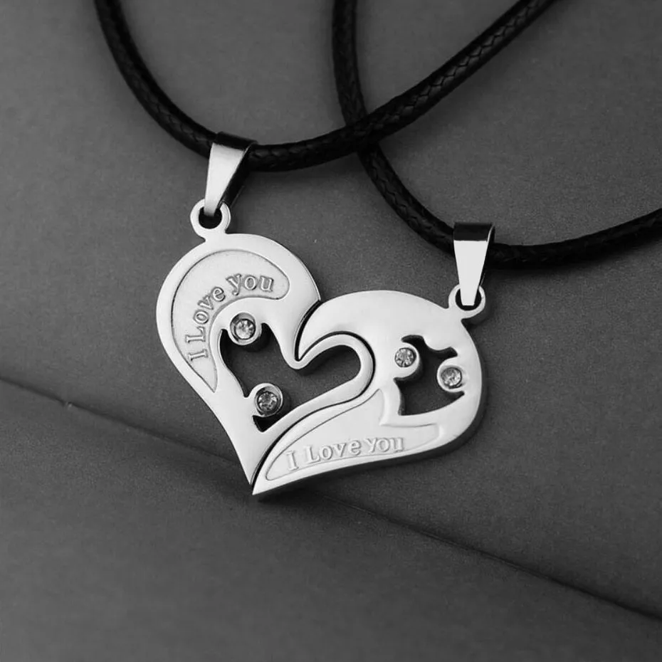 Couple Necklace Pendant Love Hear Matching Two Halves Heart for Lovers Gift Necklace