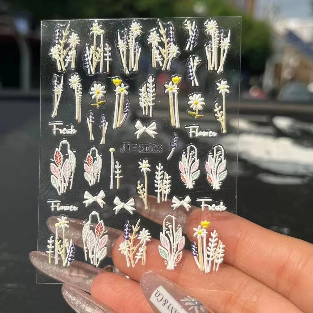 Neiss 5D sticker Eco-Friendly Cute Cartoon Cat Fox Flowers Design nail Art Decoration luxury nail stickers