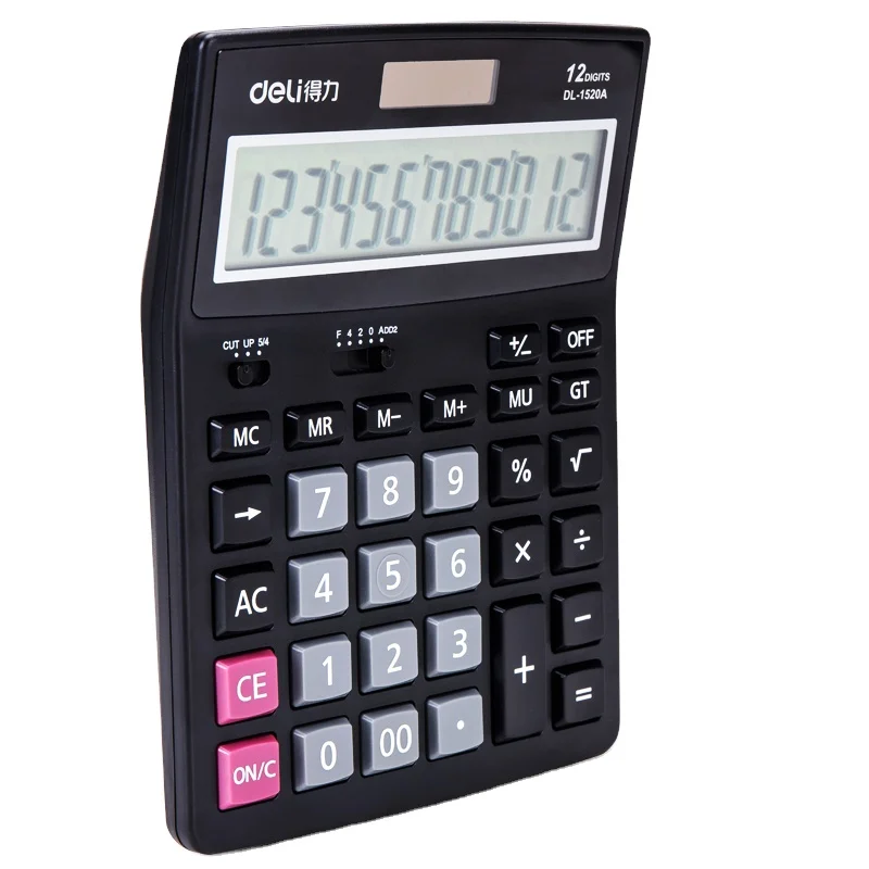 Deli 1520A Black Solar Dual Power Desktop Calculator with 12-digit Display Office Portable Calculator 40pcs Per Carton Set