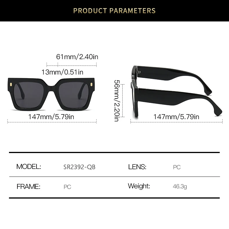 Whosale High Quality Square Big Frame Eyeglasses Classic Fashion Sun Glasses UV400 Polarized Unisex PC Frames Sunglasses