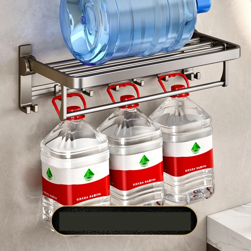 Bathroom accessories set black wall mounting rack folding bars shower towel drying hooks holder organizer no drilling self towe