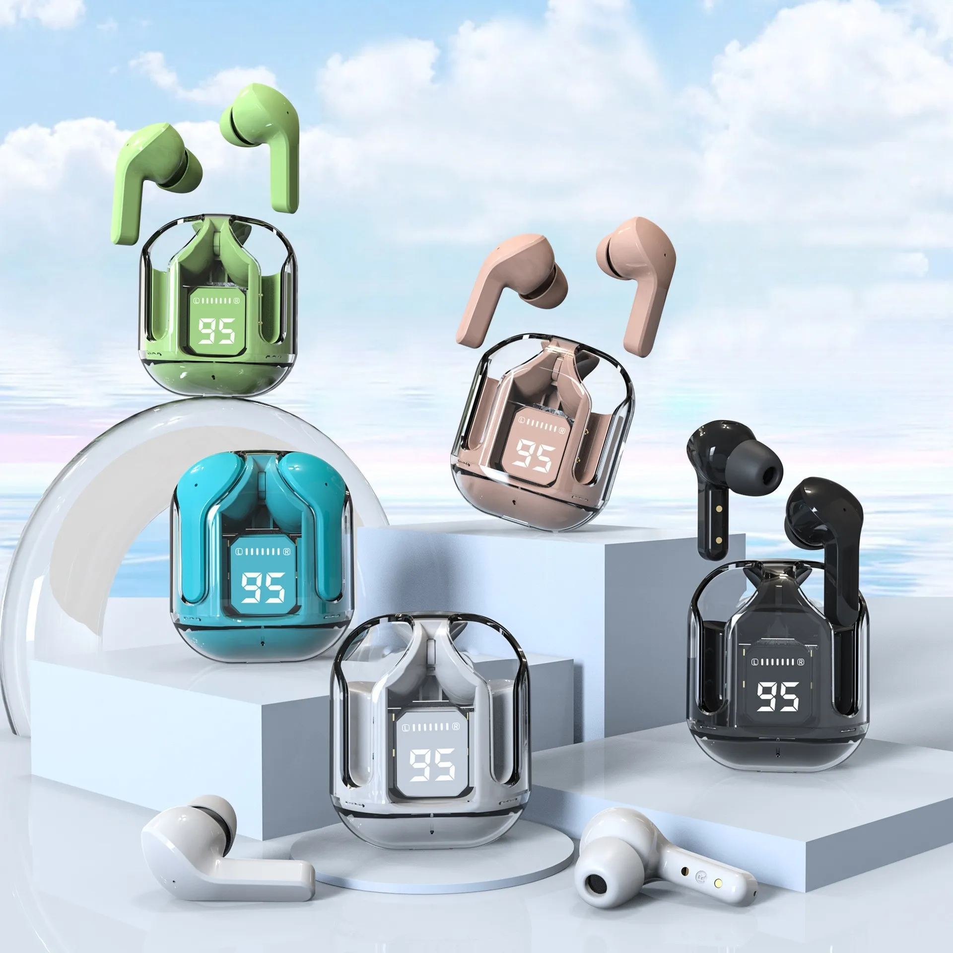 Wireless Headset Air31 Transparent Earphones LED Digital Display Stereo Sound 5.3 for Music Gaming Sports Headphones