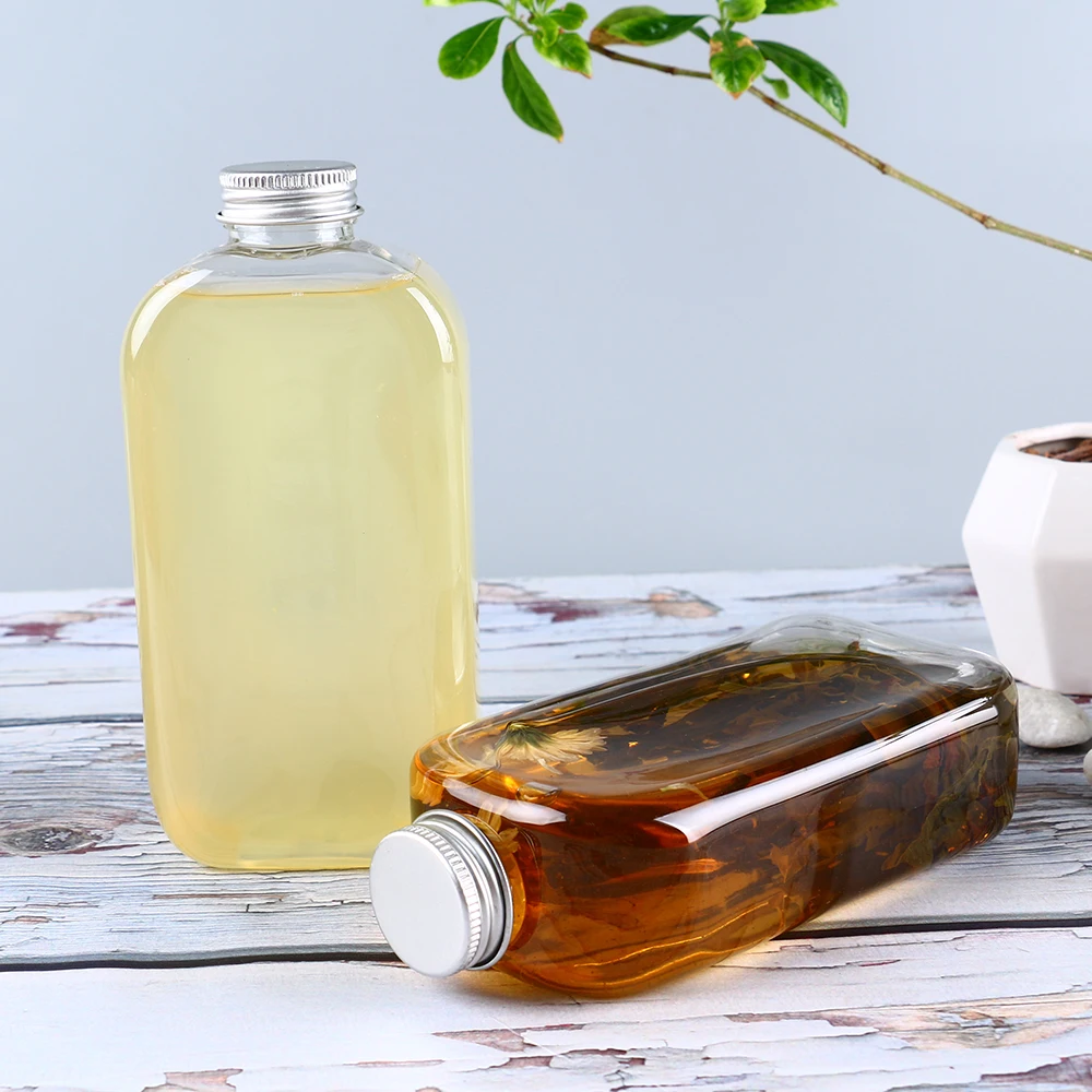 12oz Juice Bottles Clear Juice Jar Cold Brew Coffee Beverage Wine Drinking Milk Water Plastic Bottle With Straws Cap
