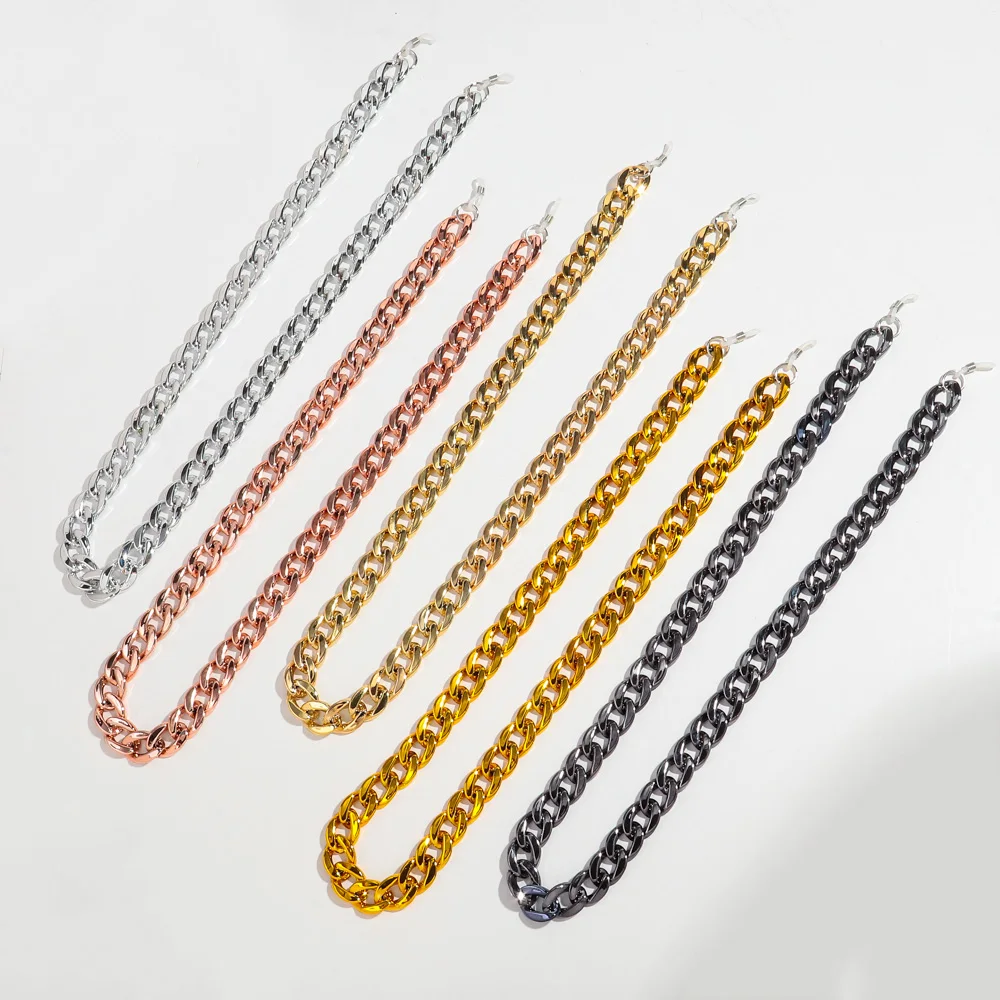 High Quality 2024 Shiny Hip Hop Metal Color Plated Chain 70cm Sunglasses Chain Acrylic Eyewear Accessories