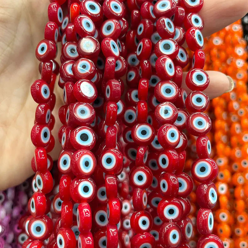 Hotselling Super quality 4/6/8/10/12 evil eyes glass beads for DIY jewelry making wholesale Flat round loose beads