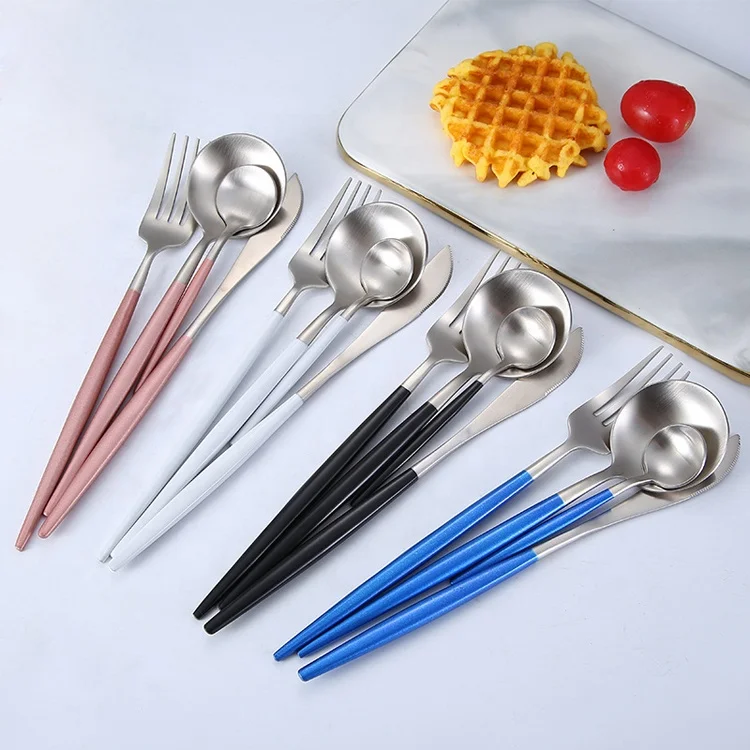 
Bulk 24 piece Titanium dinnerware Stainless Steel Golden Flatware cutipol Pink Gold Plated cutlery Set for Service 6 