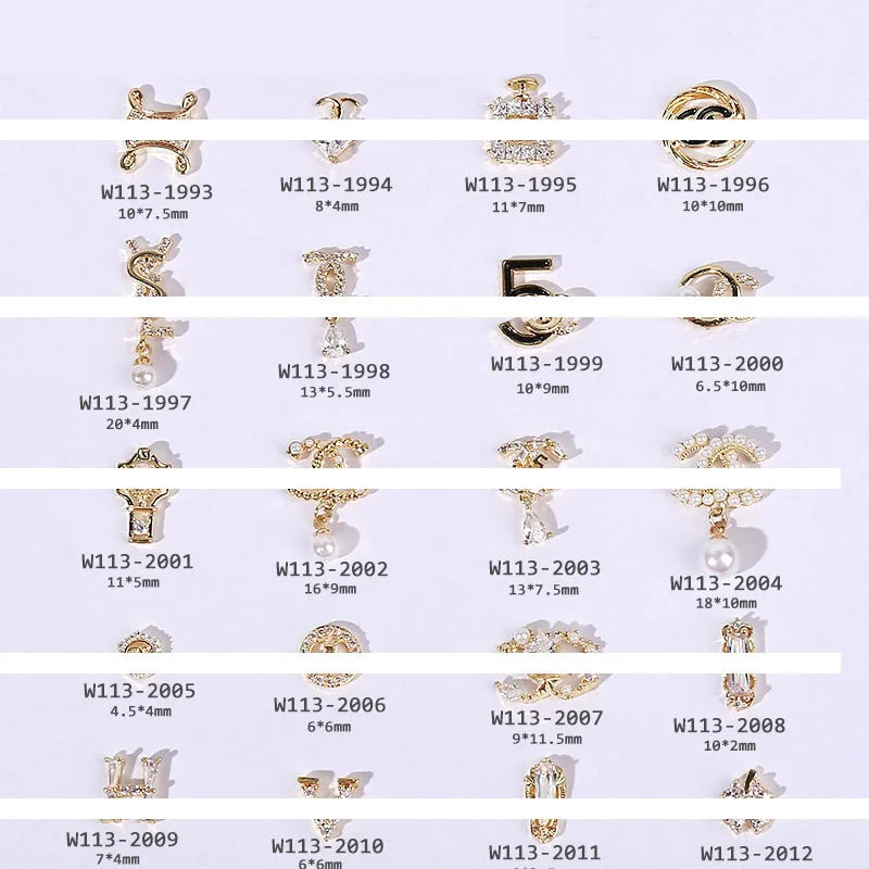 RTS 2024 Metal 3D Logo Zircon Nail Charms Luxury Brand Name Designer Logo Nail Art Rhinestone Charms