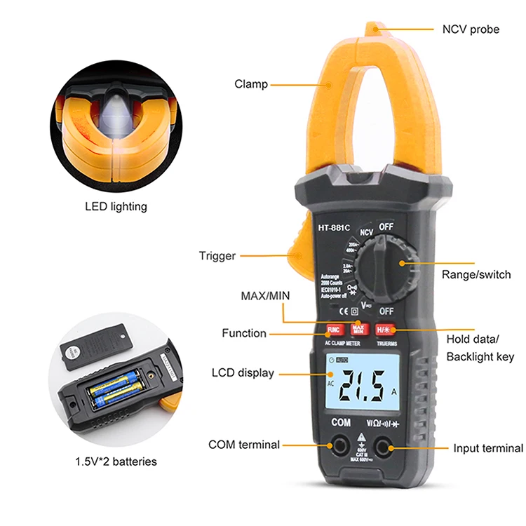 CHINA MADE wifi power meter clamp electrical 3000a ac/dc clamp meter with multimeter for measuring currents