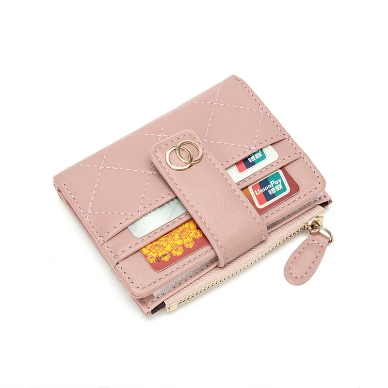 Spring and summer new solid color card bag short fashion simple button zipper wallet for women