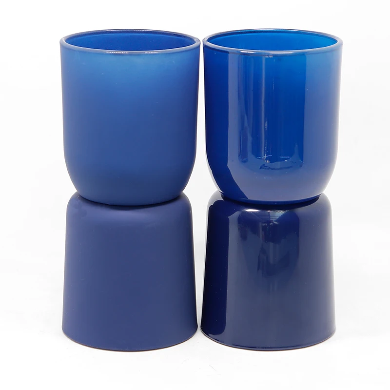 Klein Blue matte navy blue dark blue glass candle holder container candle jar with wooden lid customize package color logo
