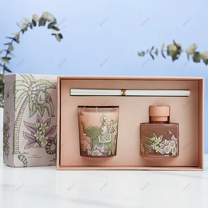 Home Oil Fragrance Private Label Scented Candles and Diffusers Glass Jar Bottles Scented Candle Gift Set Luxury Reed Diffuser