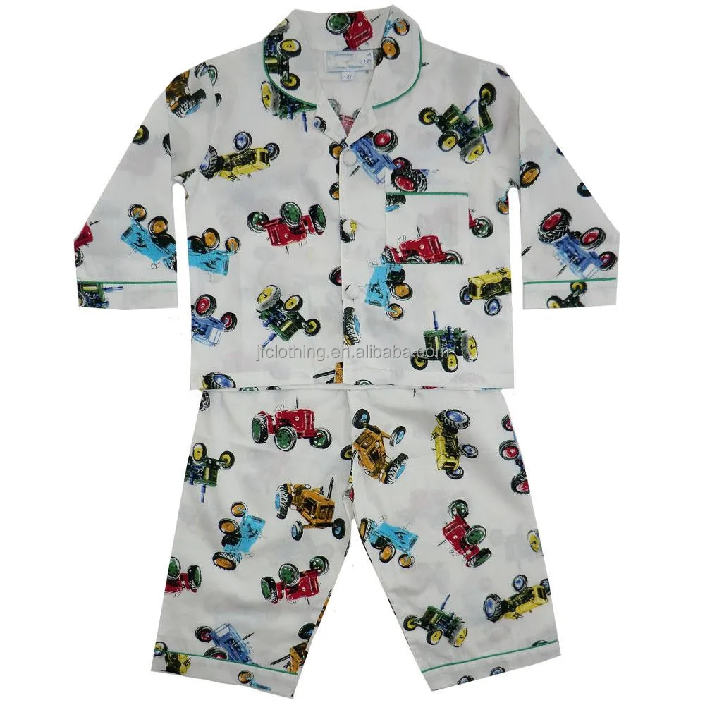 Children cotton woven pajamas tractor print 2pc set boy night wear sleepwear