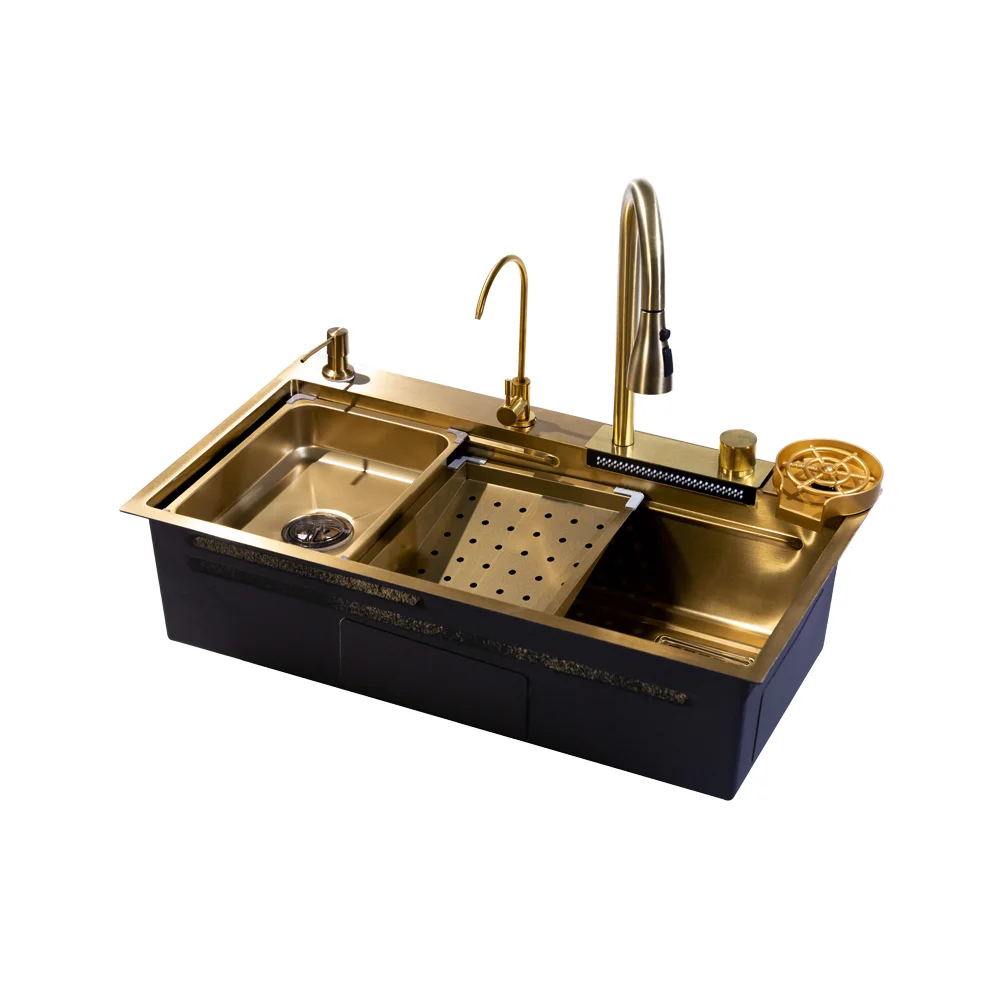 Уникальная прямоугольная раковина из нержавеющей стали с тремя отверстиями и краном над счетчиком