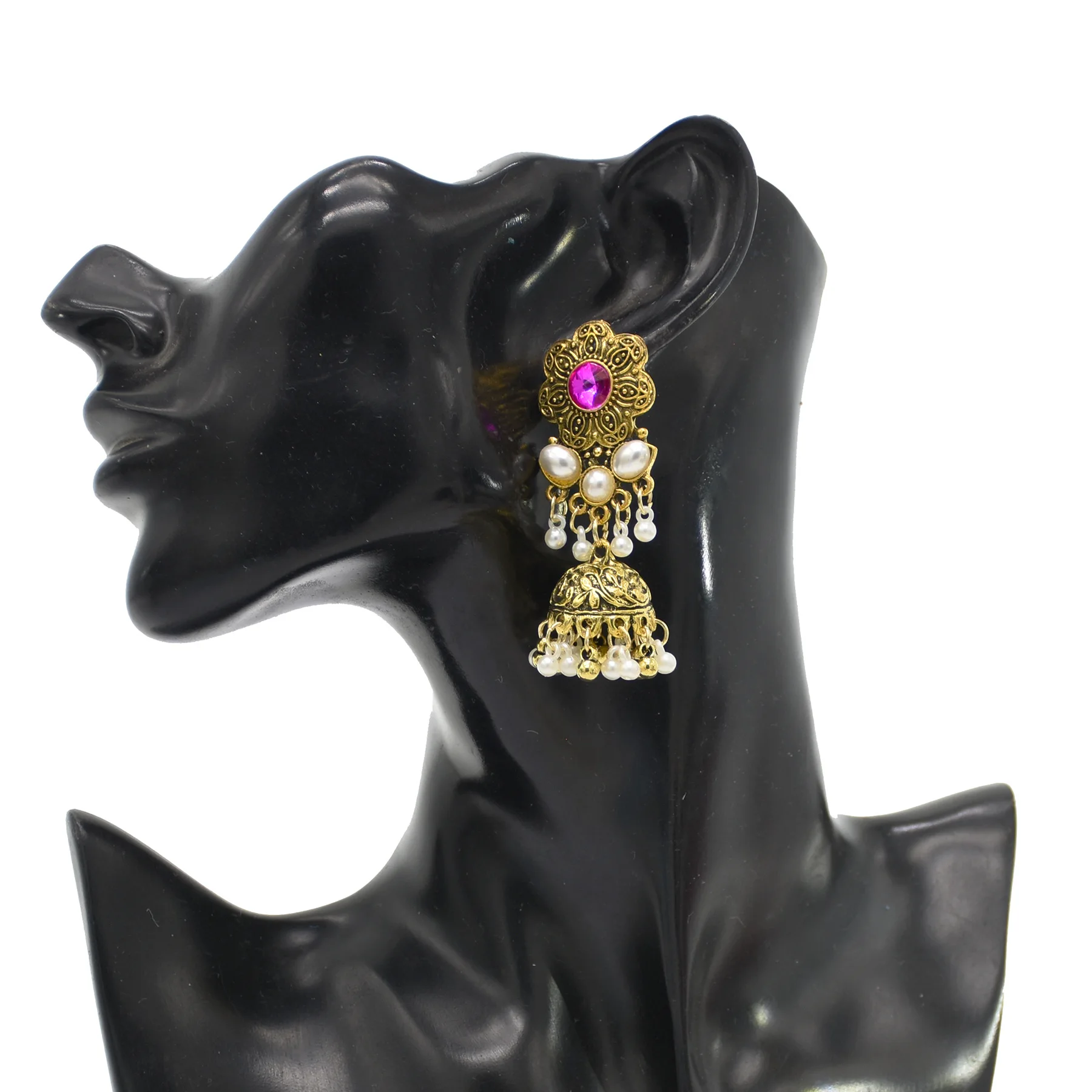 Gold Tone Art Deco Antique Vintage Art Deco Victorian Style Ruby Red Rhinestone Dangle Earrings