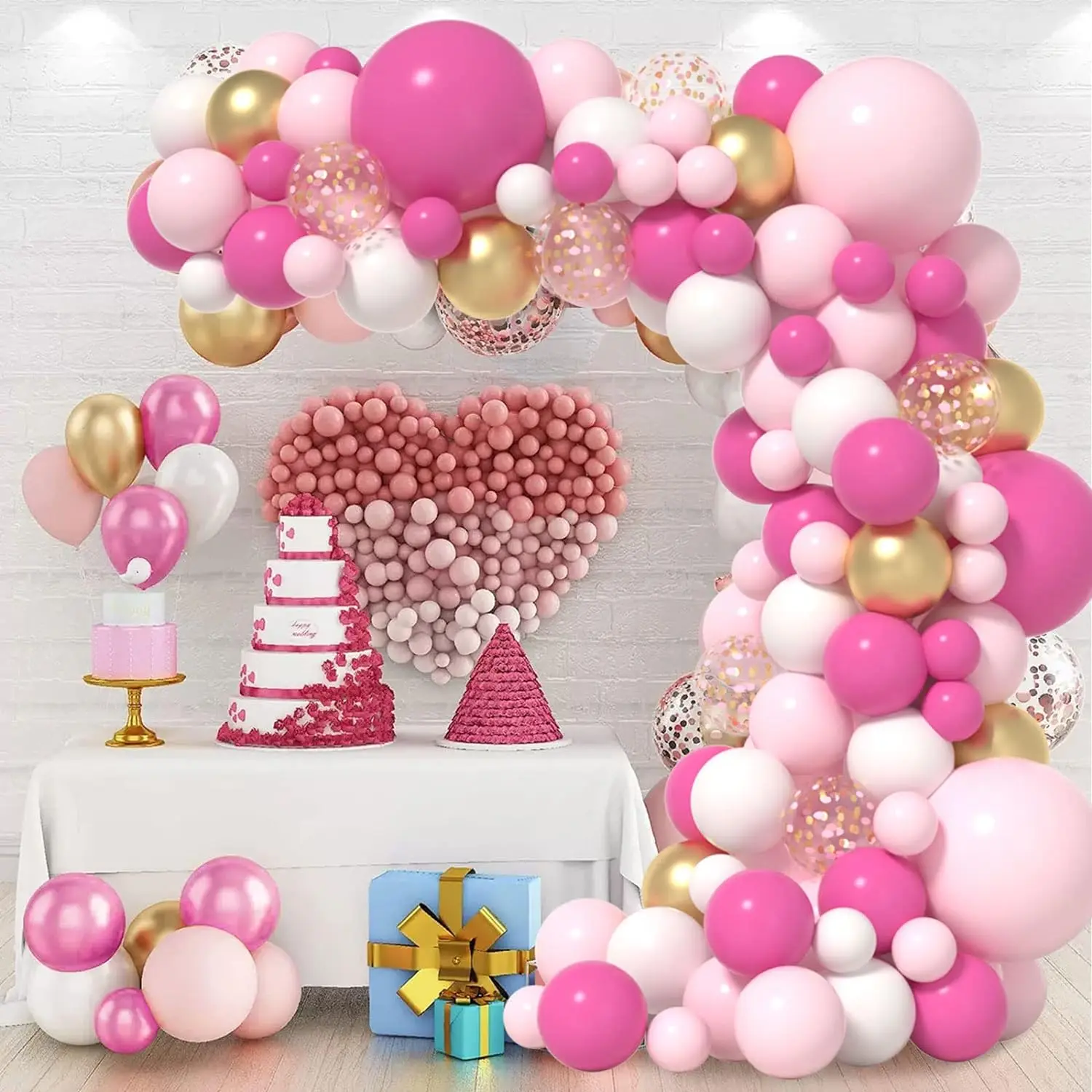 Pink Balloons Garland Arch Kit Pink and White Balloons 5+12+18 in Gold Hot Pink  Balloons