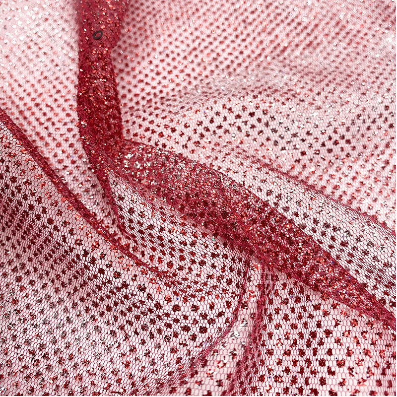 Luxury Sequin Net Shimmering Bling Premium Glitter Red Mesh Fabric Shiny Bridal Lace Fabric Silver Lurex Glitter Wedding Fabric