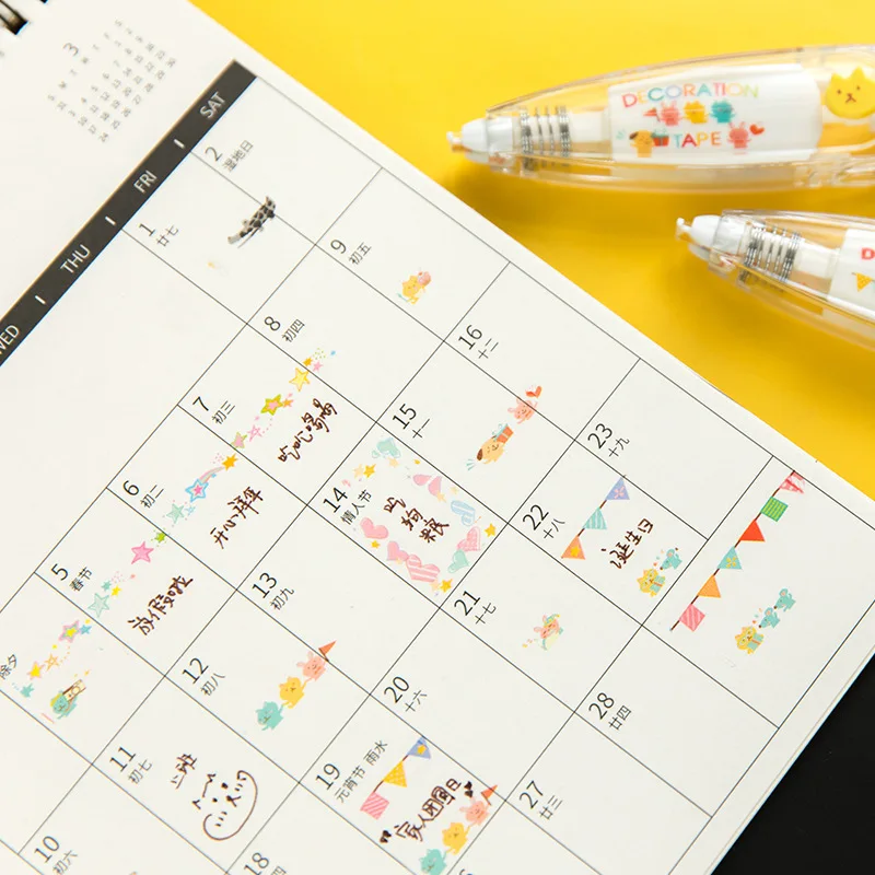 Kawaii, канцелярские товары, цветные украшения, милая Корректирующая лента для школы, ручная учетная лента для коррекции цвета