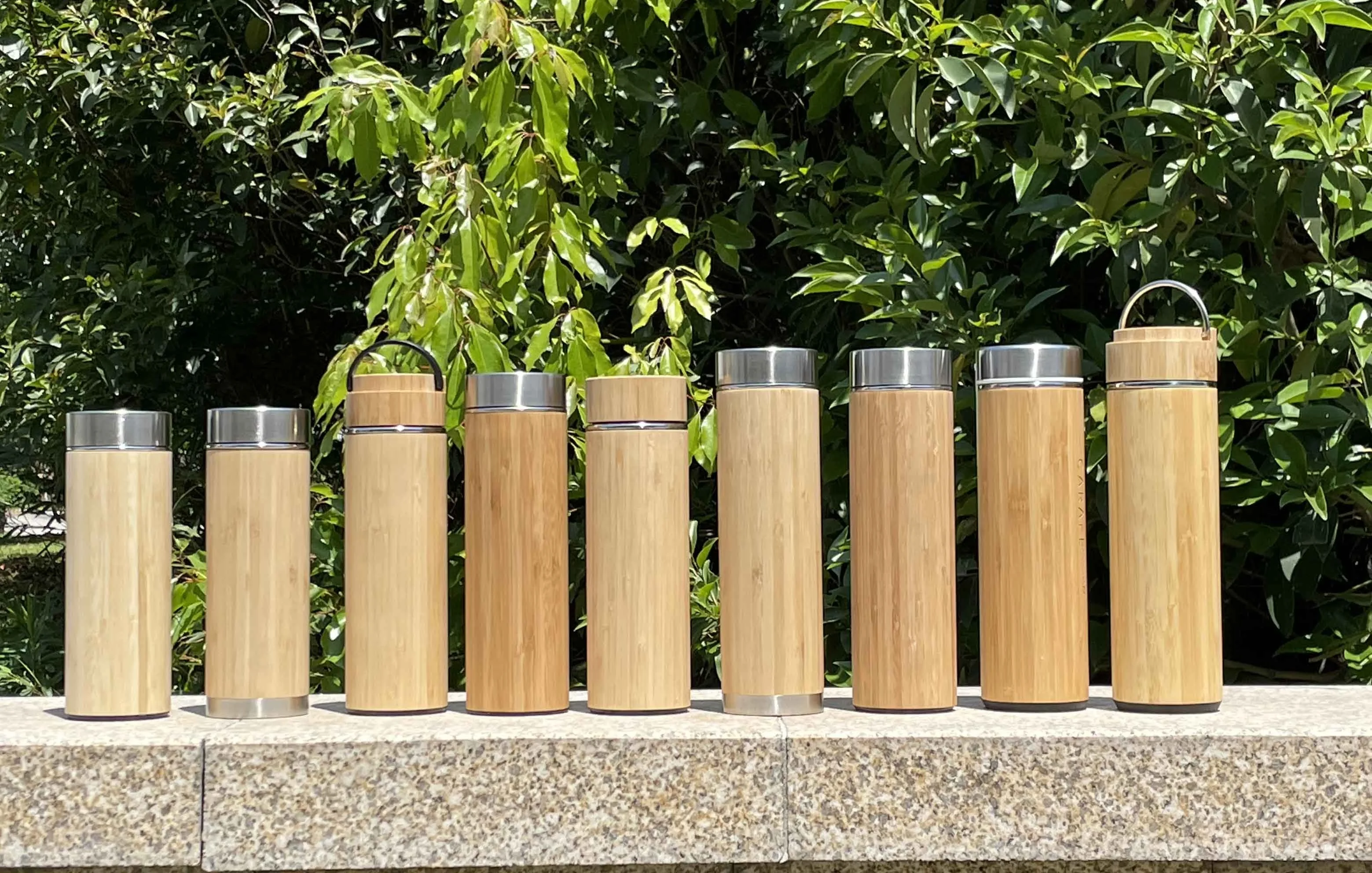 350ml 450ml 500ml 530ml Eco-Friendly High Quality Real Wooden Double Wall Vacuum Insulated Flask Bamboo Water Bottle for Tea