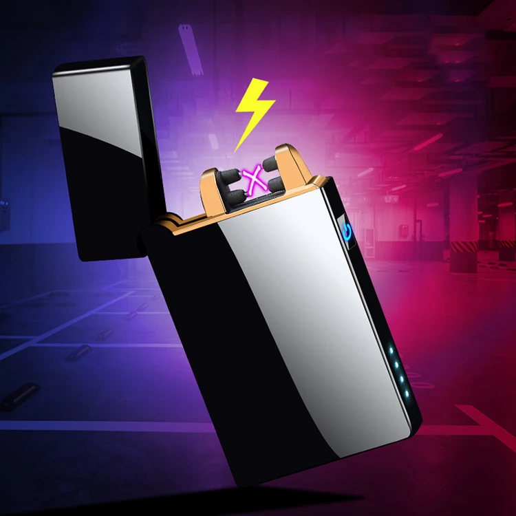 New Eco-friendly square double arc electronic lighter metal usb rechargeable lighter for cigarette