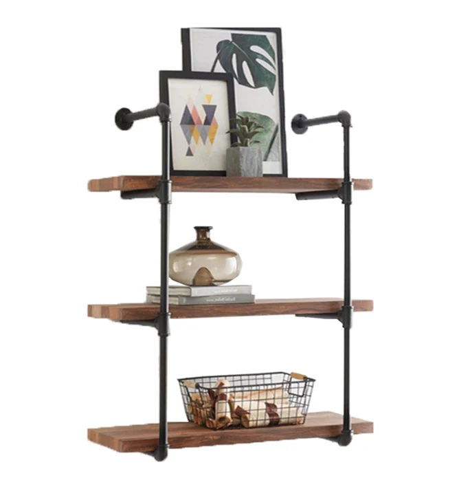 Vintage style iron wall mount durable  pipe book shelves