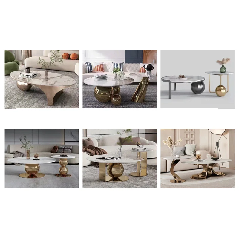 Furniture Modern Luxury Gold Tea Table Set Stainless Steel modern round coffee table