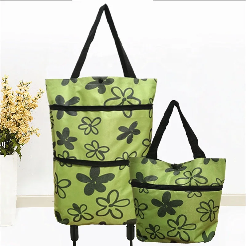 Lightweight Supermarket Carts Reusable Grocery Foldable Collapsible Shopping Trolley Cart Bags Folding Shopping Bag with Wheels