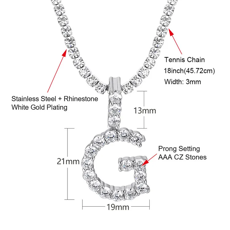 
EESER Gold Plated Stainless Steel Letter Pendant Crystal Necklace Chain 