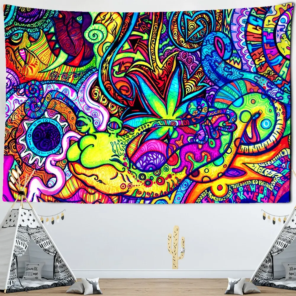 Psychedelic Mushroom Mandala Tapestry Wall Hanging Bohemian Gypsy  Witchcraft Tapestry