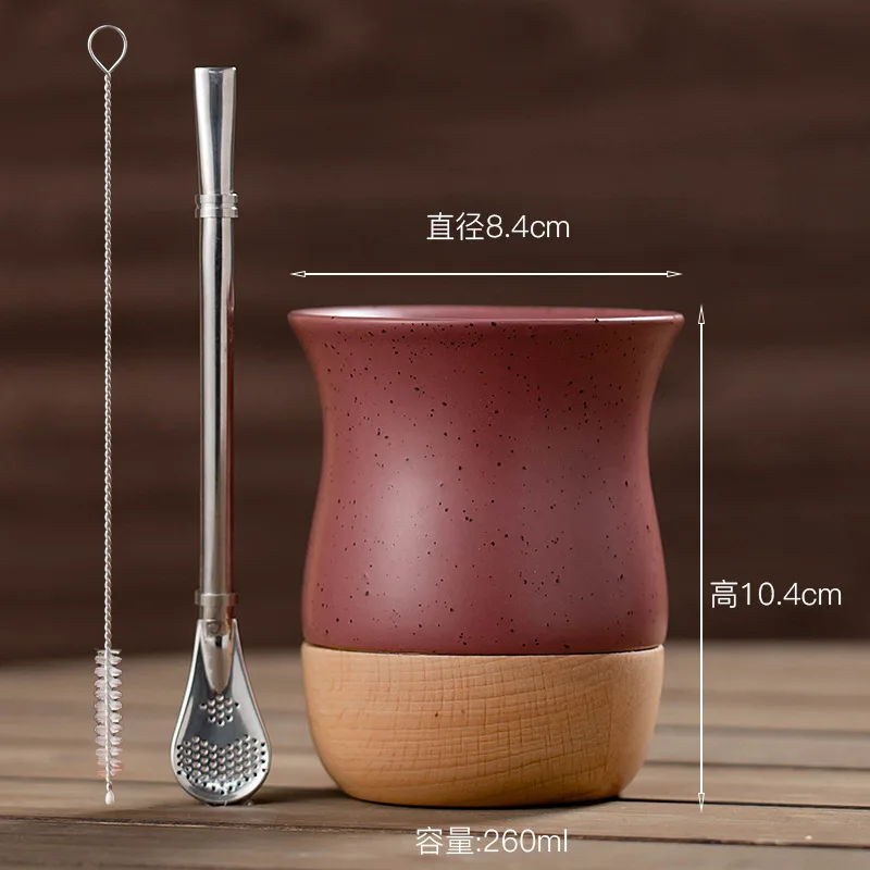 260ml Ceramic and wooden Yerba Mate Gourd Cup