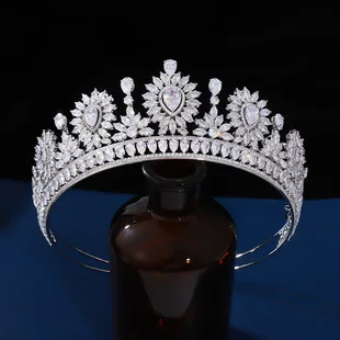Free customized silver diamond crystal full round pageant tiara queen winner crowns for party hair accessories