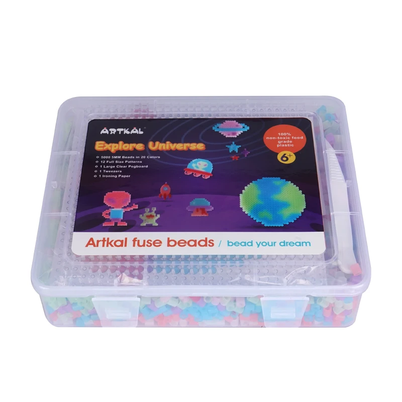 Artkal Hot Sale Pegboard Large Square Glow in Dark Color Midi 5mm Fuse Ironing Beads Kits