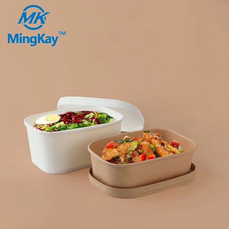 Eco friendly biodegradable kraft paper square recyclable disposable takeaway food bento box with paper and pp lid