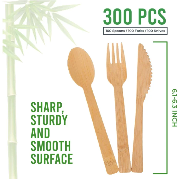 Low-Priced Customized Logo Bamboo Tableware Set Includes Knife Fork Spoon for Hotel Takeout Disposable Eco-Friendly Cutlery